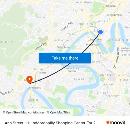 Ann Street to Indooroopilly Shopping Center-Ent 2 map