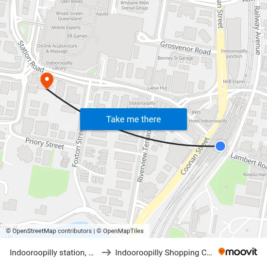 Indooroopilly station, platform 1 to Indooroopilly Shopping Center-Ent 2 map