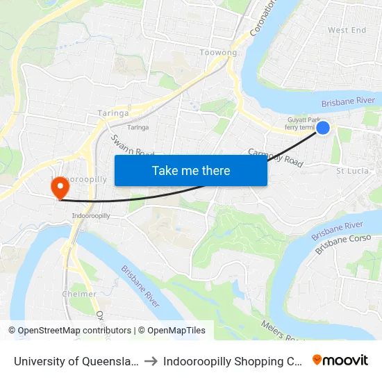 University of Queensland Union to Indooroopilly Shopping Center-Ent 2 map