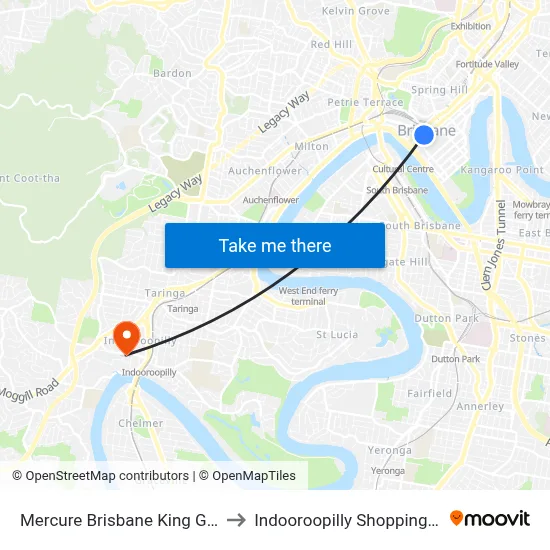 Mercure Brisbane King George Square to Indooroopilly Shopping Center-Ent 2 map