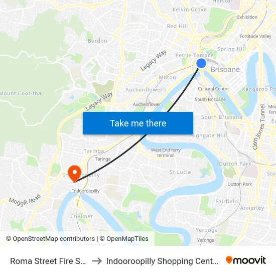 Roma Street Fire Station to Indooroopilly Shopping Center-Ent 2 map