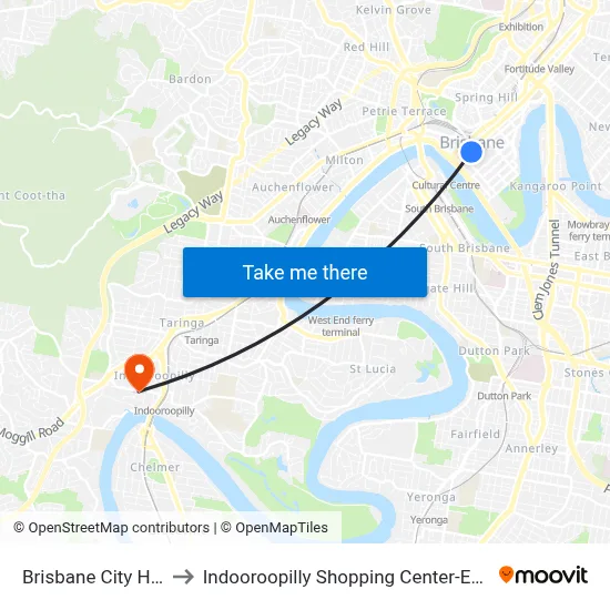 Brisbane City Hall to Indooroopilly Shopping Center-Ent 2 map
