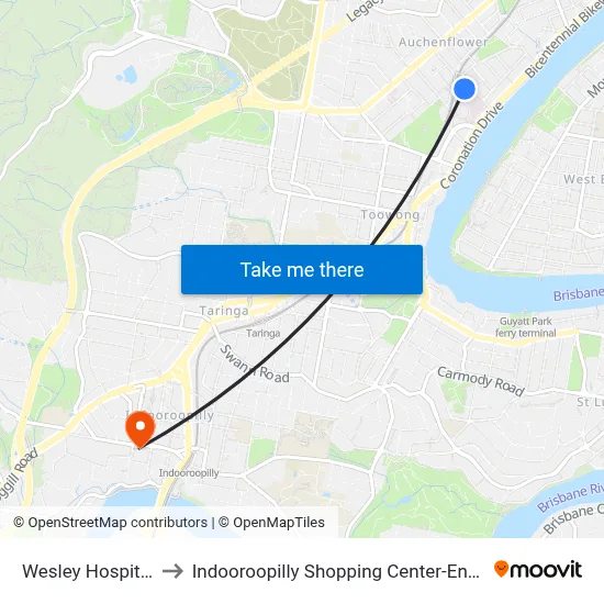 Wesley Hospital to Indooroopilly Shopping Center-Ent 2 map