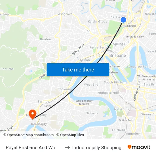 Royal Brisbane And Women’S Hospital to Indooroopilly Shopping Center-Ent 2 map