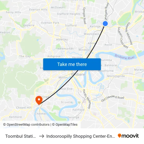 Toombul Station to Indooroopilly Shopping Center-Ent 2 map