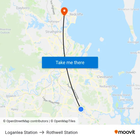 Loganlea Station to Rothwell Station map