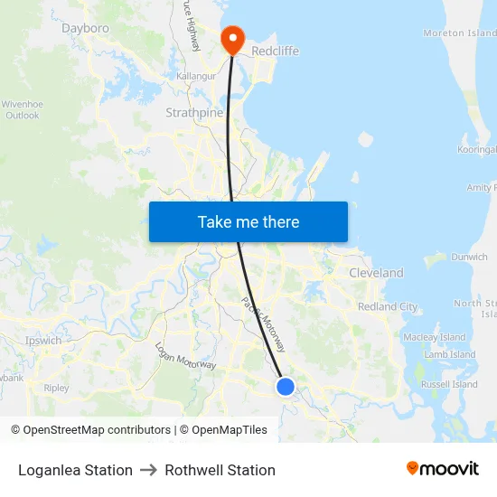 Loganlea Station to Rothwell Station map