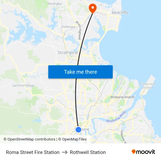 Roma Street Fire Station to Rothwell Station map