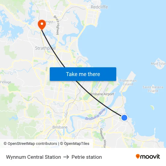 Wynnum Central Station to Petrie station map