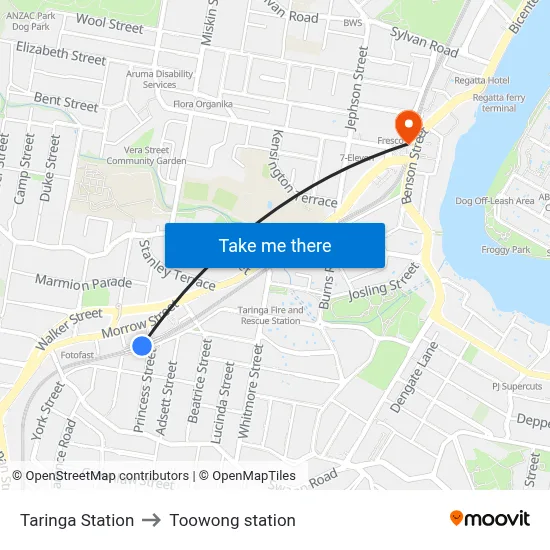 Taringa Station to Toowong station map