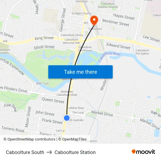 Caboolture South to Caboolture Station map