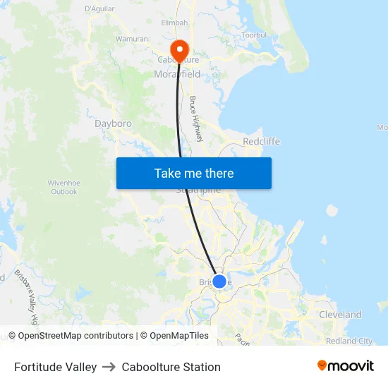 Fortitude Valley to Caboolture Station map