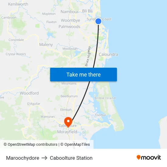 Maroochydore to Caboolture Station map