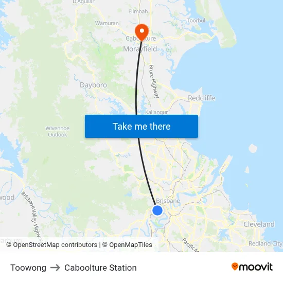 Toowong to Caboolture Station map