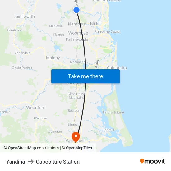 Yandina to Caboolture Station map