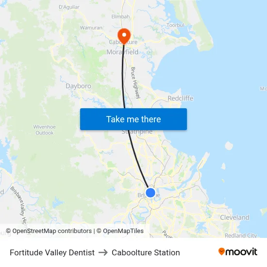 Fortitude Valley Dentist to Caboolture Station map