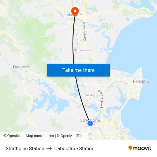 Strathpine Station to Caboolture Station map