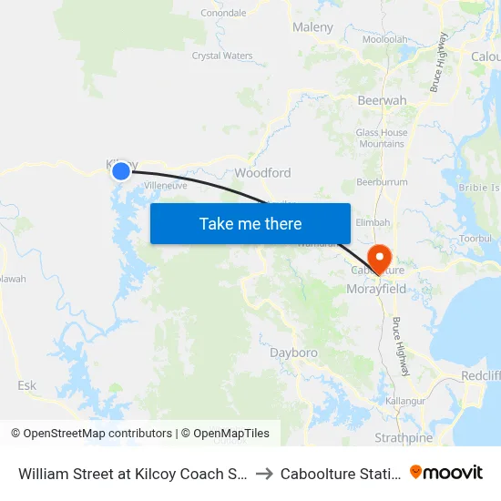 William Street at Kilcoy Coach Stop to Caboolture Station map