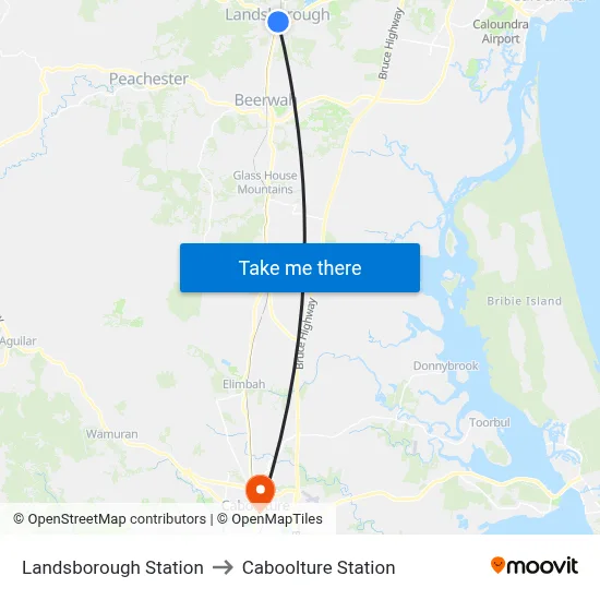 Landsborough Station to Caboolture Station map