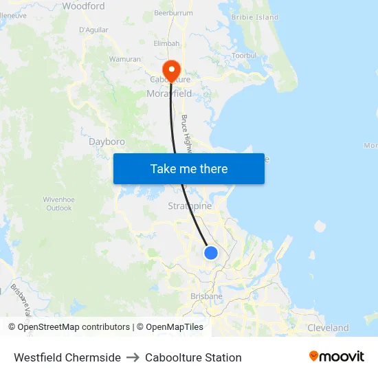 Westfield Chermside to Caboolture Station map
