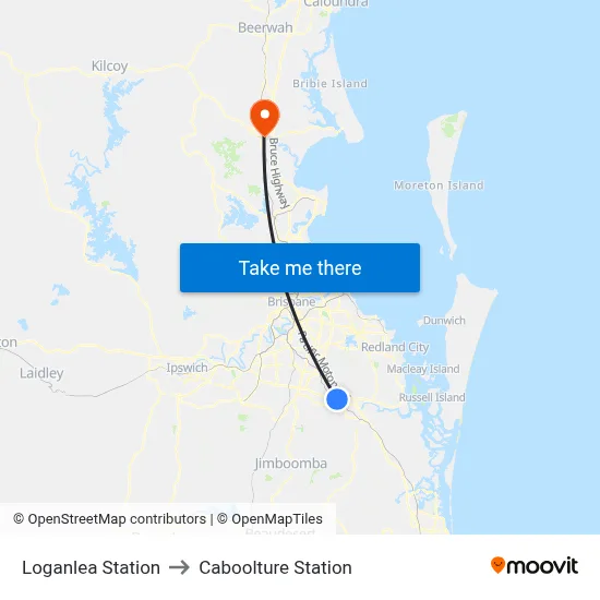 Loganlea Station to Caboolture Station map