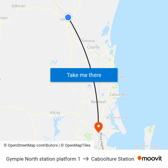 Gympie North station platform 1 to Caboolture Station map