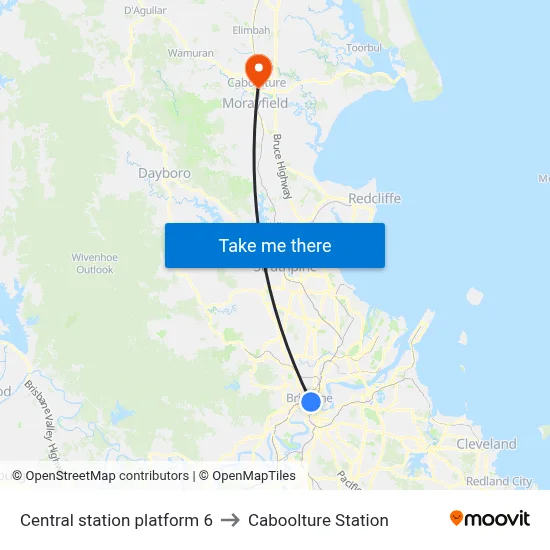 Central station platform 6 to Caboolture Station map