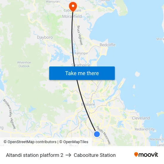 Altandi station platform 2 to Caboolture Station map