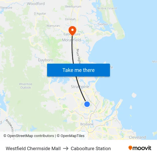 Westfield Chermside Mall to Caboolture Station map
