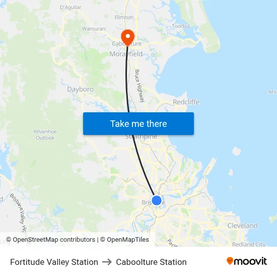 Fortitude Valley Station to Caboolture Station map