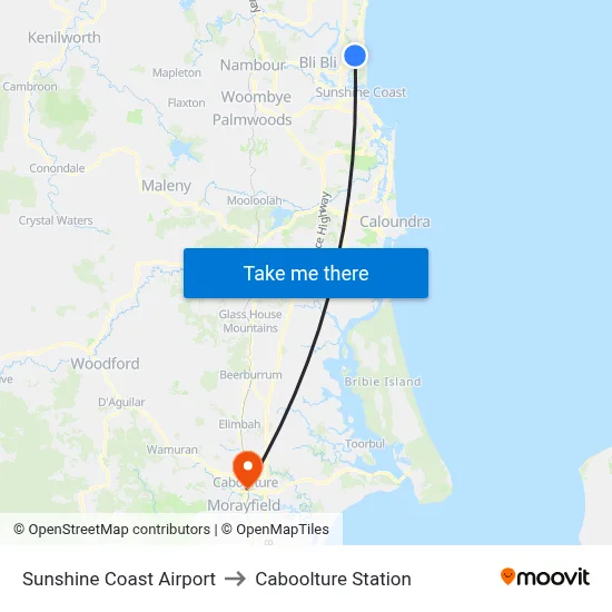Sunshine Coast Airport to Caboolture Station map