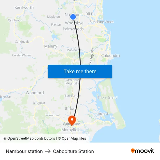 Nambour station to Caboolture Station map