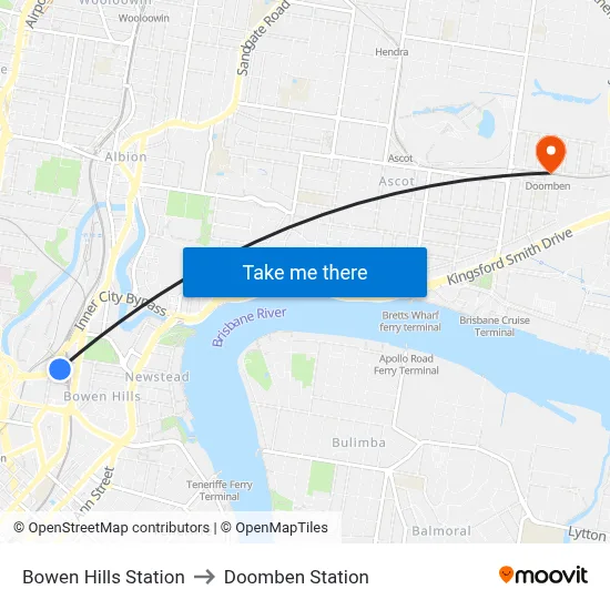Bowen Hills Station to Doomben Station map