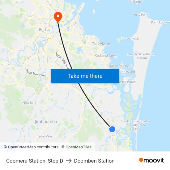 Coomera Station, Stop D to Doomben Station map