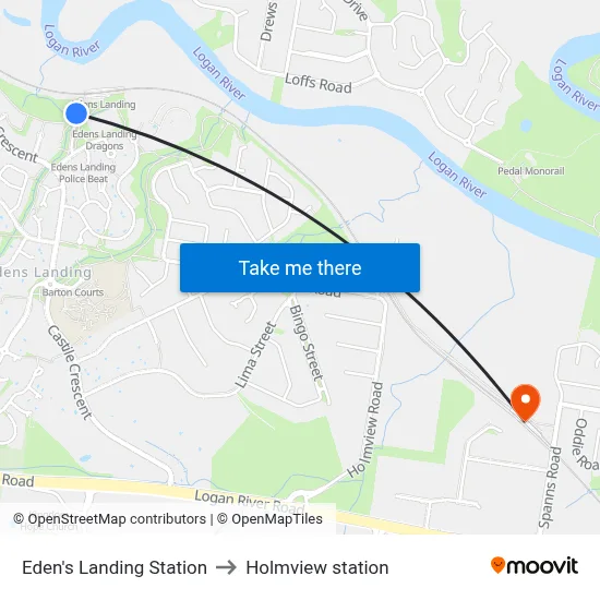 Eden's Landing Station to Holmview station map