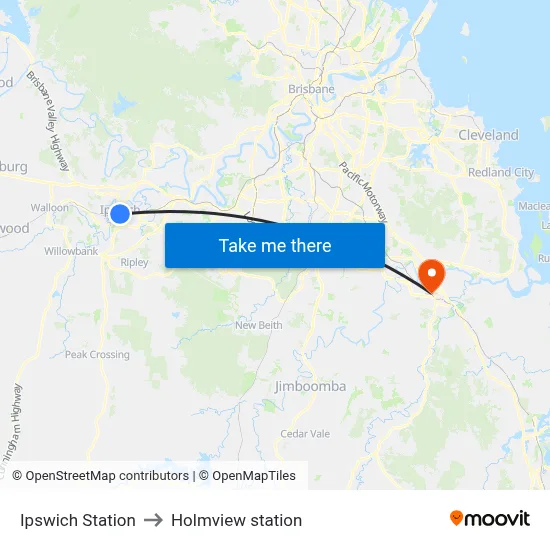 Ipswich Station to Holmview station map
