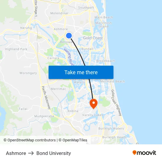 Ashmore to Bond University map