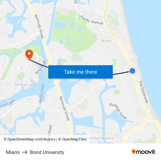 Miami to Bond University map