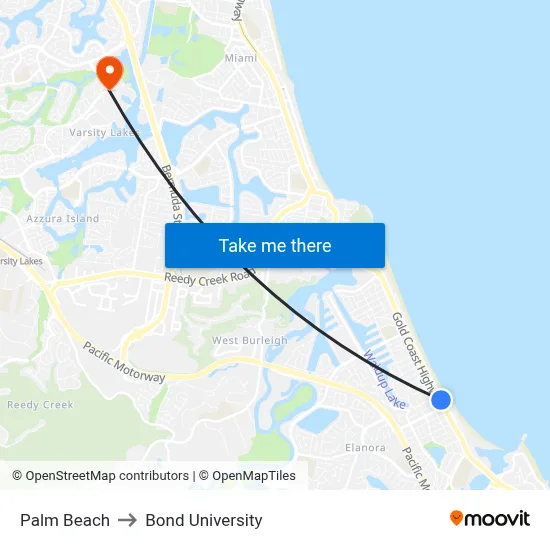 Palm Beach to Bond University map