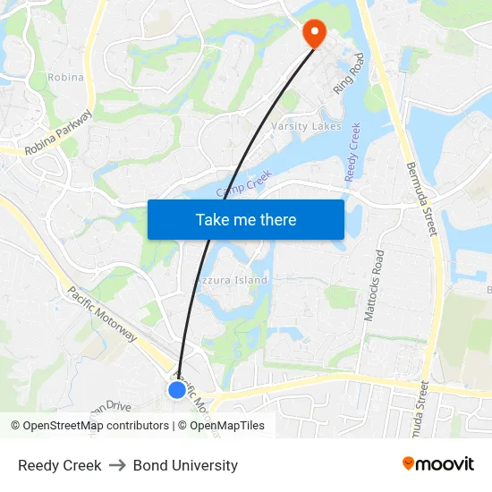 Reedy Creek to Bond University map