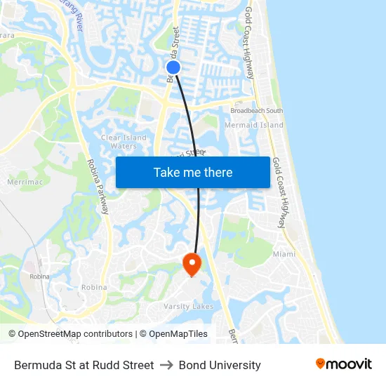 Bermuda St at Rudd Street to Bond University map