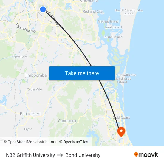 N32 Griffith University to Bond University map