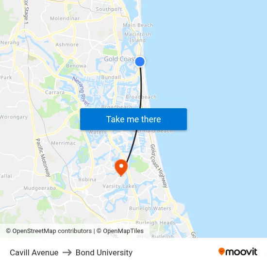 Cavill Avenue to Bond University map