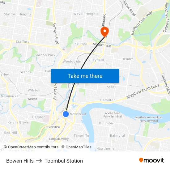 Bowen Hills to Toombul Station map