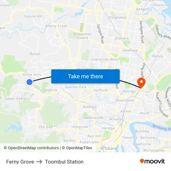 Ferny Grove to Toombul Station map