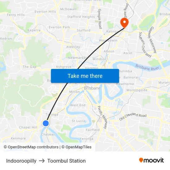 Indooroopilly to Toombul Station map