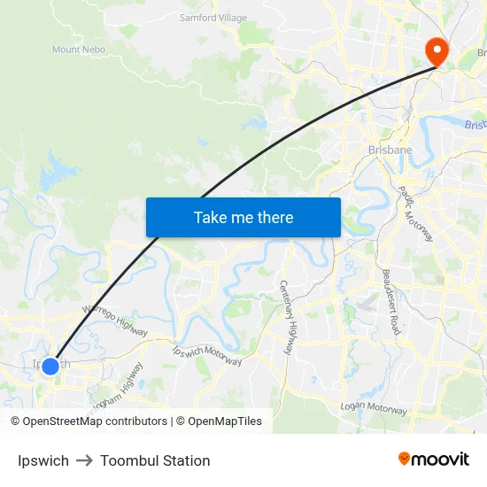Ipswich to Toombul Station map
