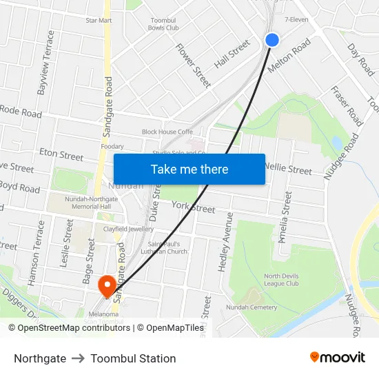Northgate to Toombul Station map
