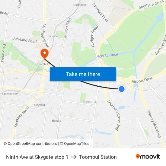 Ninth Ave at Skygate stop 1 to Toombul Station map