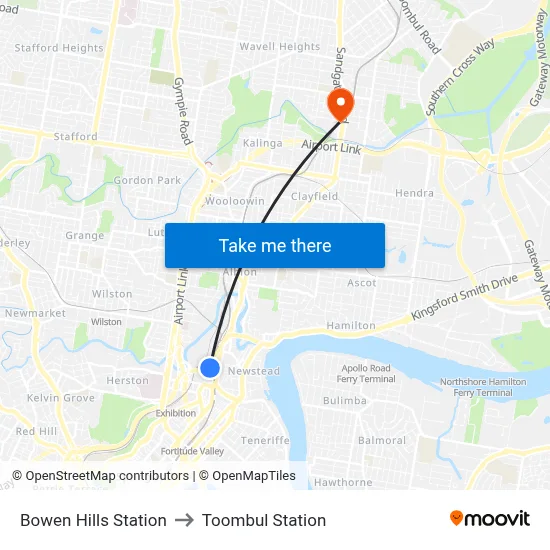 Bowen Hills Station to Toombul Station map